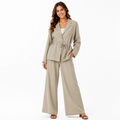 Women's Beige Linen Blend Relaxed Co-Ord Set with Belted Blazer