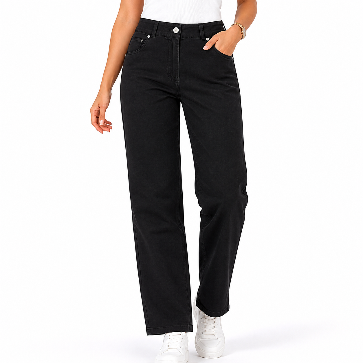 Women's High-Rise Straight Leg Black Jeans