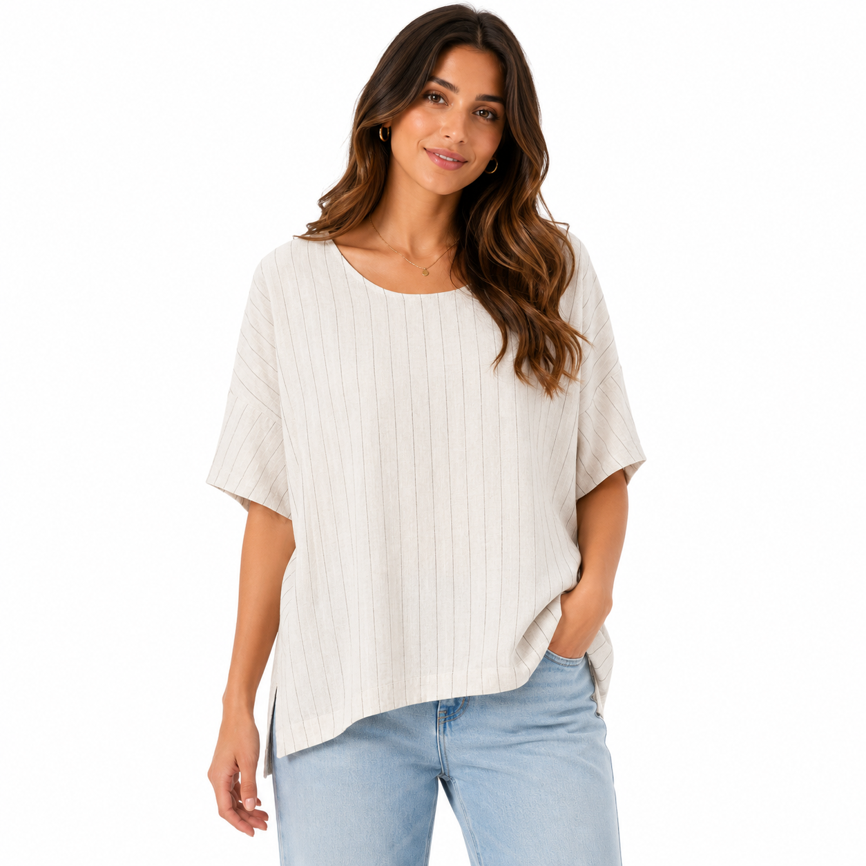 Women's Relaxed Stripe Texture Oversized Blouse