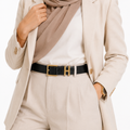 Luxury Black Leather Belt with Gold H Buckle