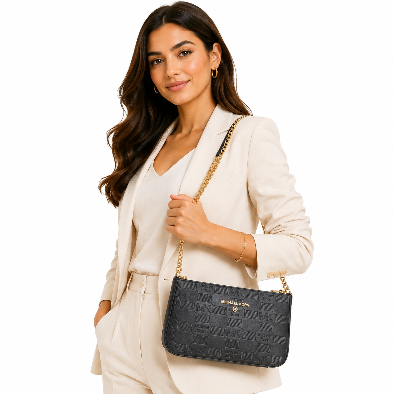 Michael Kors Signature Chain Shoulder Bag – Black