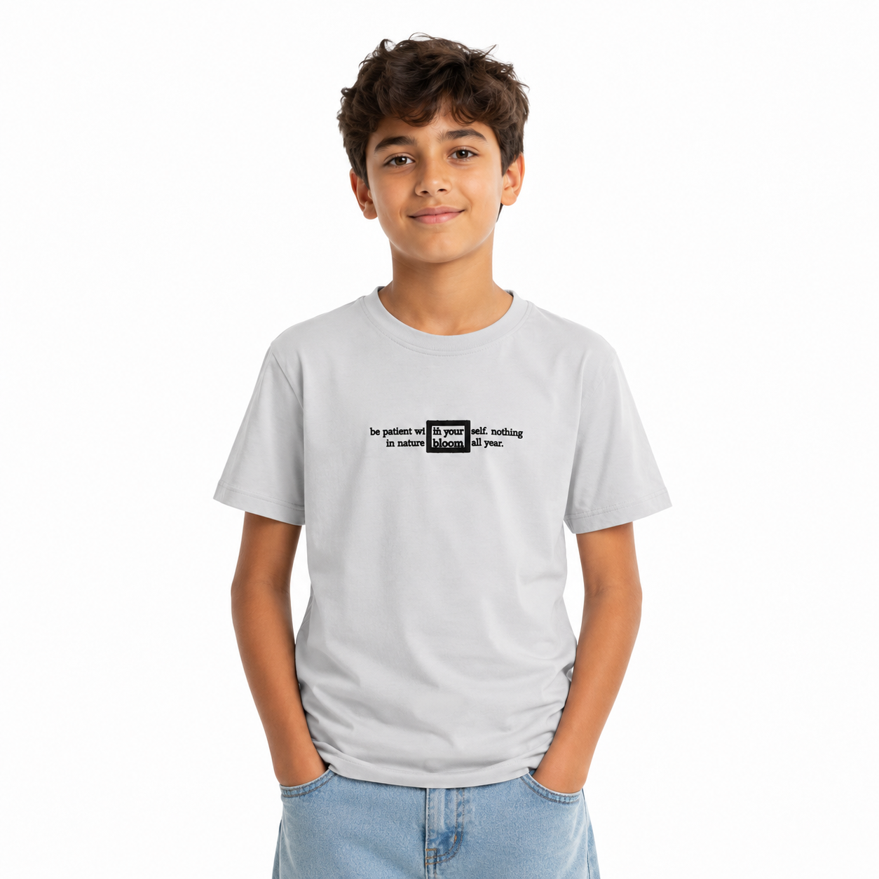 B.Breeze Boys Minimalist Slogan T-Shirt – Light Grey