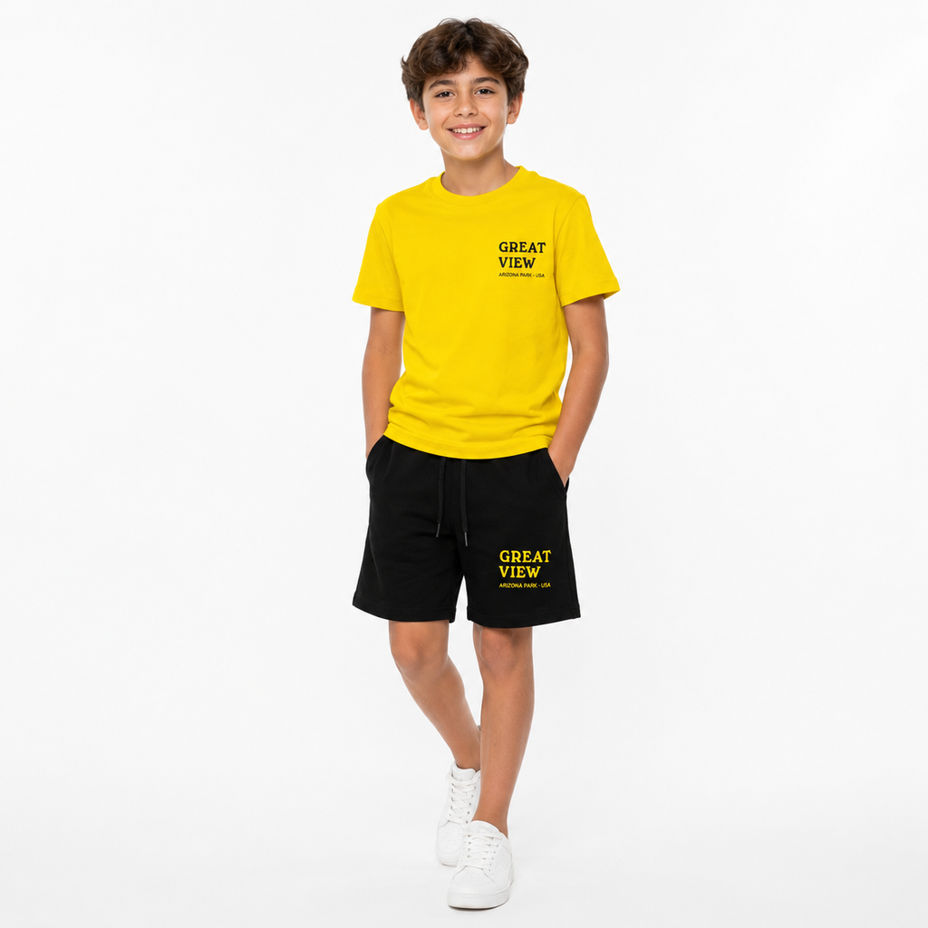 Great View Kids Yellow T-Shirt & Black Shorts Summer Set