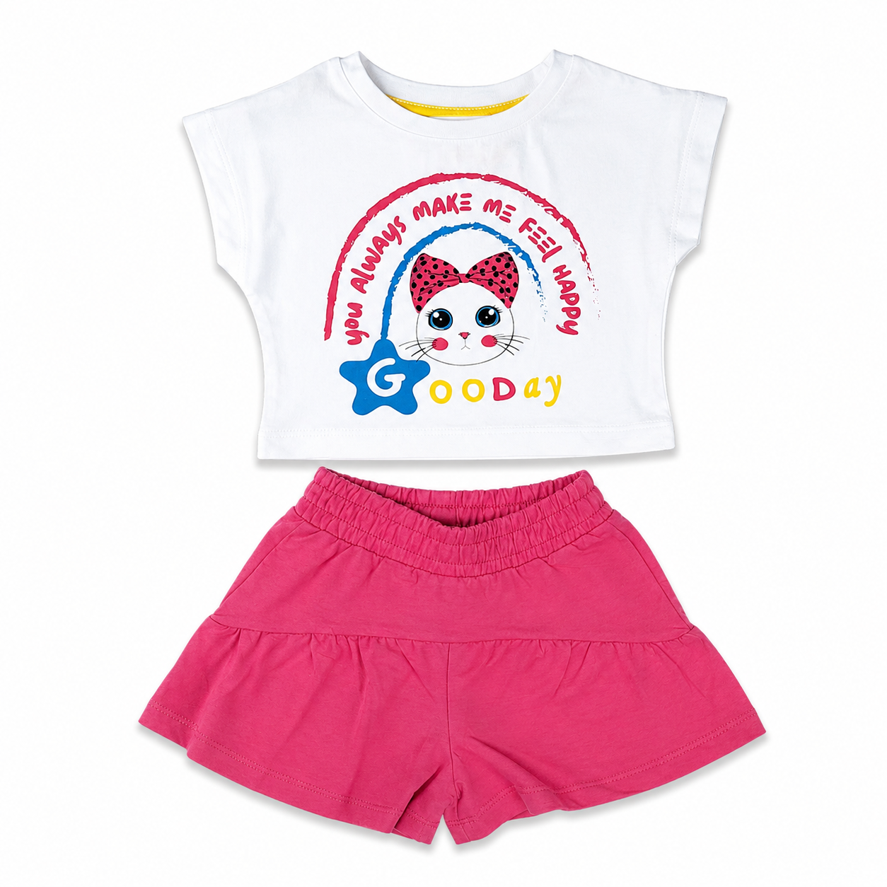 Girls Good Day Cat Print T-Shirt & Shorts Set