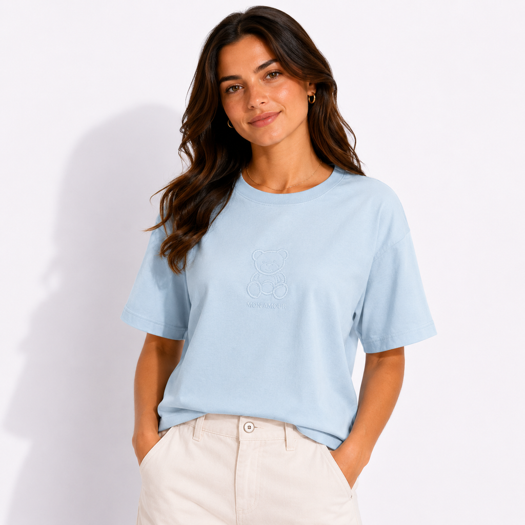Women's Mon Amour Teddy Bear Embroidered T-Shirt