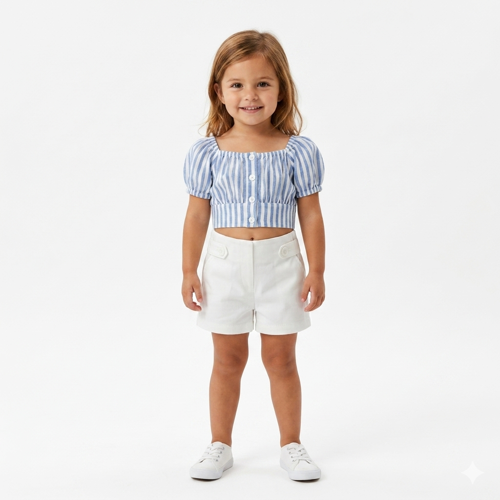 Linen-Blend Smocked Top & Short Set