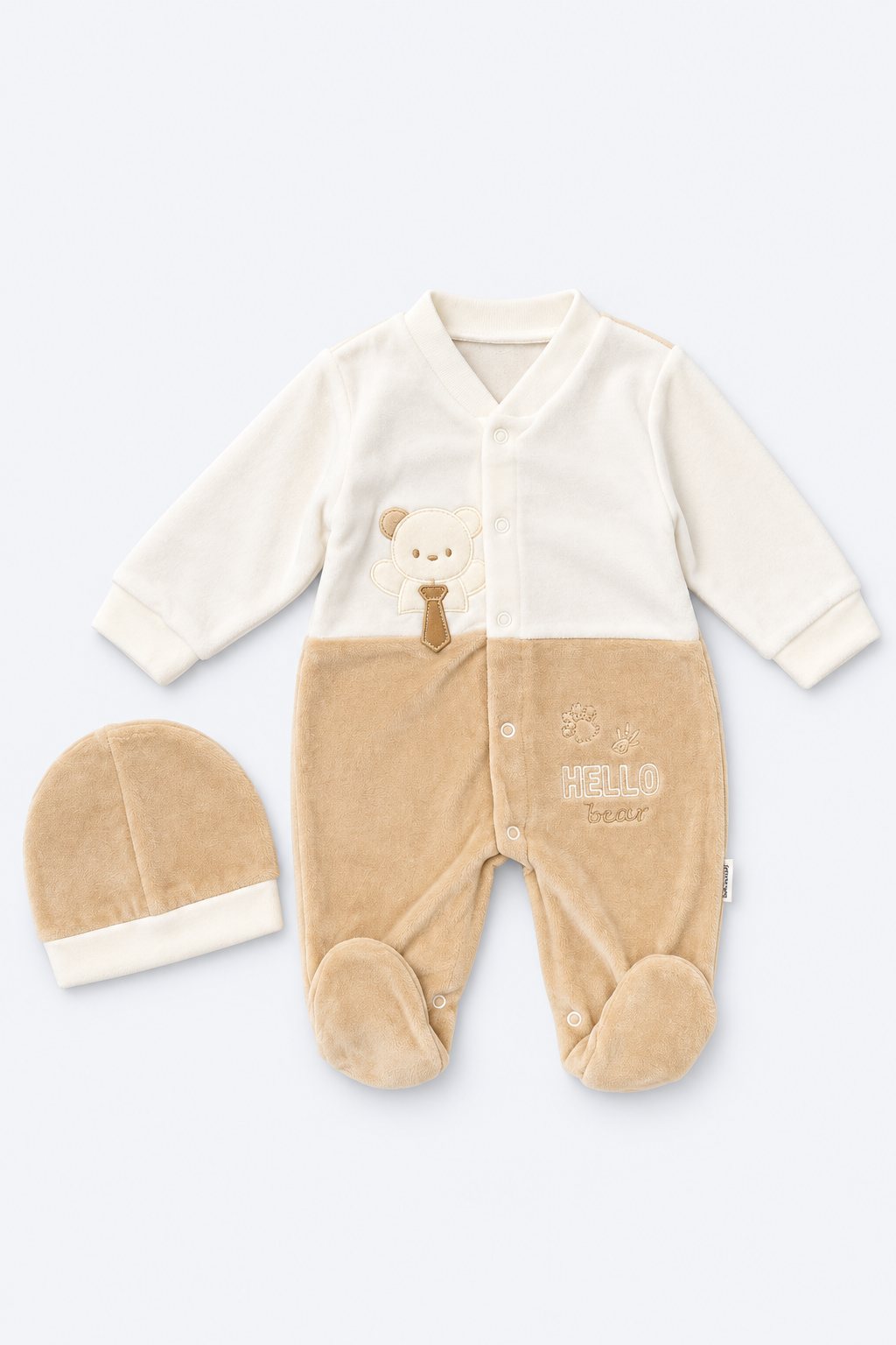 Velvet Baby Bear Romper & Beanie Set