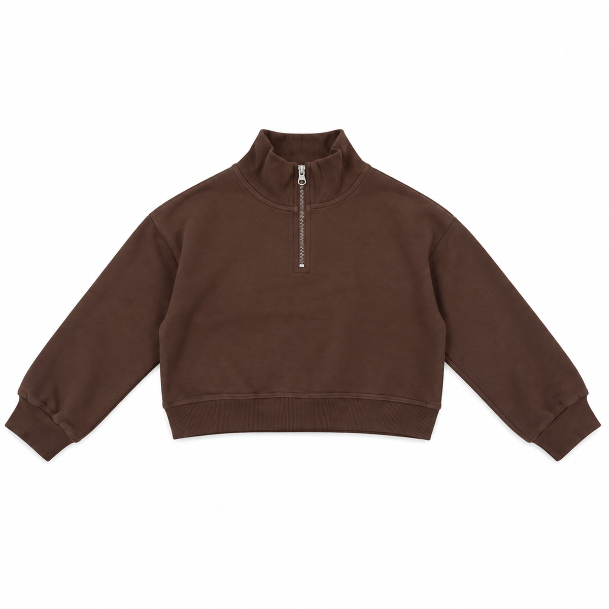 Brown Cropped Half-Zip Sweatshirt