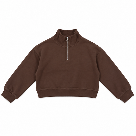 Brown Cropped Half-Zip Sweatshirt