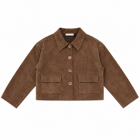 Brown Cropped Suede-Look Jacket