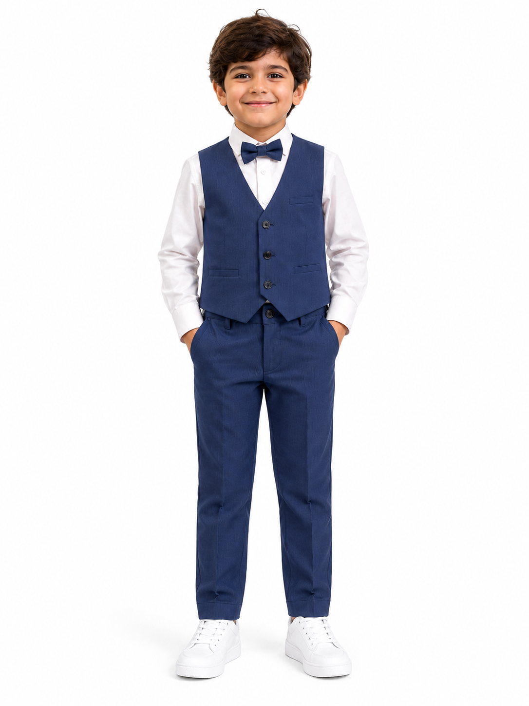 Boys Classic Navy Formal Vest Set with Bow Tie